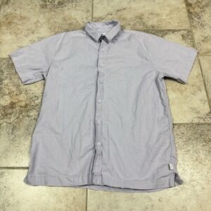 ONIA Men's Short Sleeve Button Up Shirt  Linen Blend Lavender Medium Casual